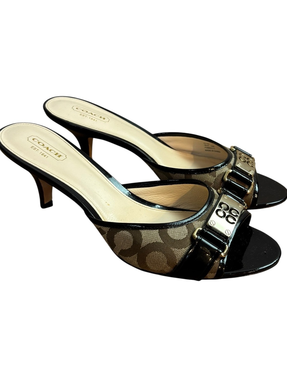 COACH Signature Jacquard Slide Sandal Canvas kitten heels y2k Women’s Size 10B